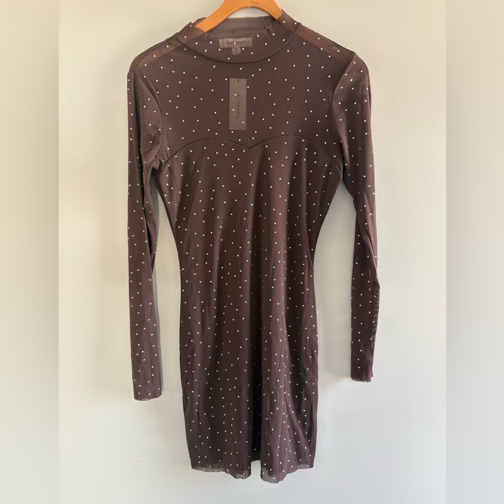 Francesca's Collections Chocolate Long Sleeve Dress Mesh Top